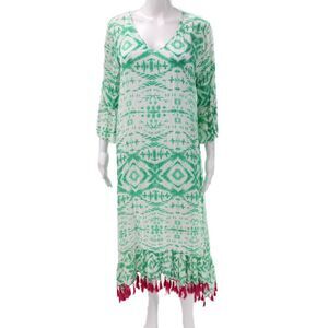 Ruby Yaya Women Multicolor Viscose V Neck Tie Dye Maxi Dress 3/4 Sleeve Size XS